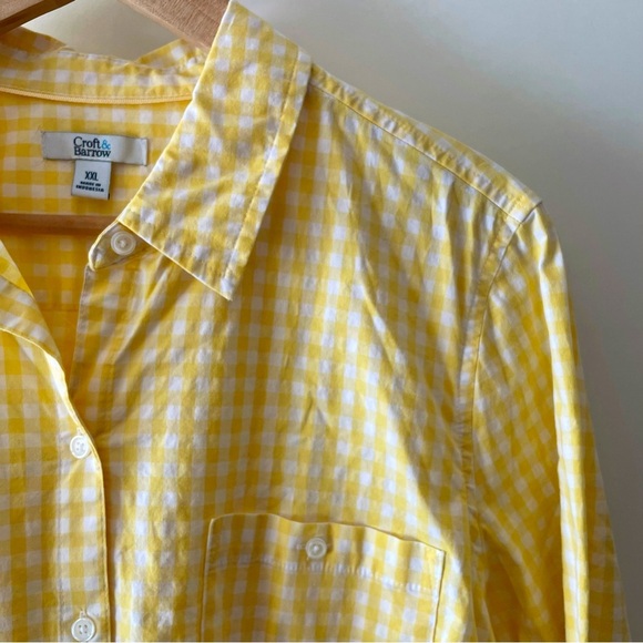 NWOT Croft & Barrow Yellow & White Gingham Cotton Button-Down Shirt Size XXL - Picture 1 of 15
